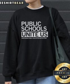 Wisconsin Public Education Network sweatshirt promoting unity in original public schools with bold graphic design.