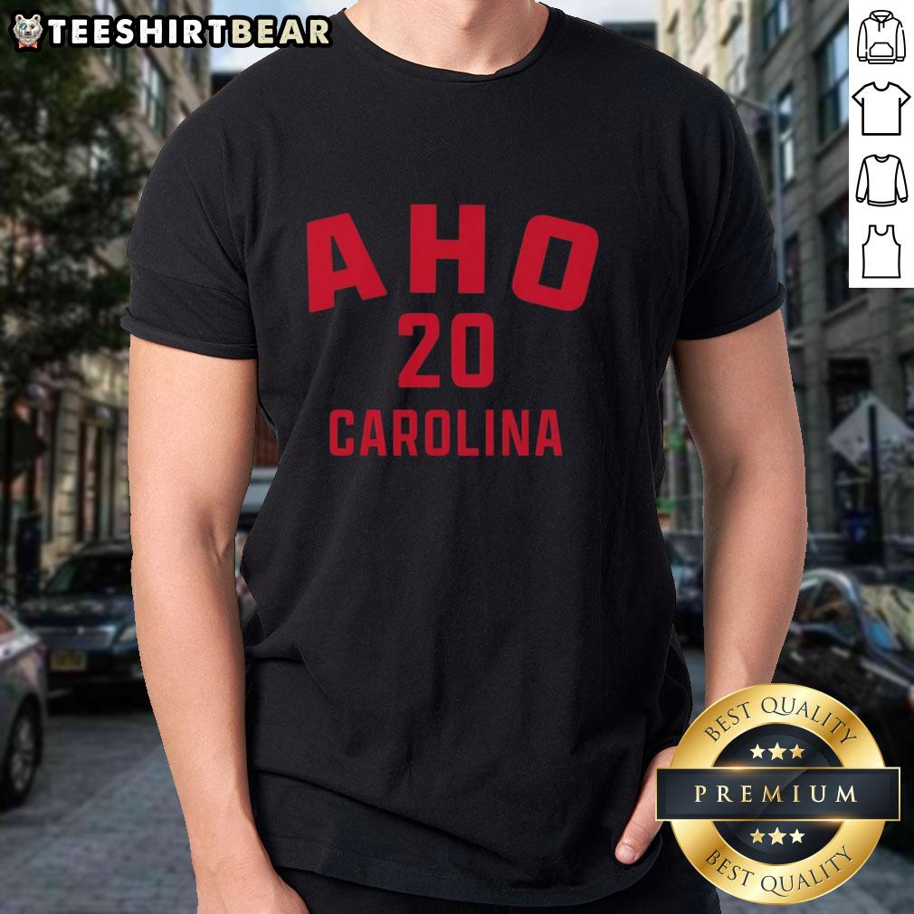 Original Sebastian Aho 20 Carolina Hurricanes hockey t-shirt featuring bold graphics and team colors, perfect for fans.