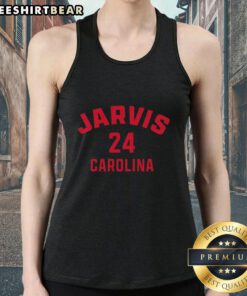 Original Seth Jarvis 24 Carolina Hurricanes hockey tank top in red, perfect for fans and summer sportswear.