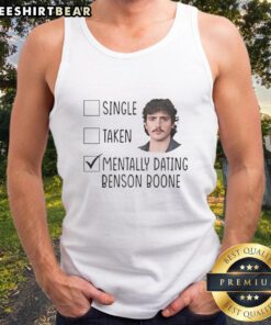 Benson Boone wearing a tank top featuring 'Mentally Dating' design from the single 'Original'.