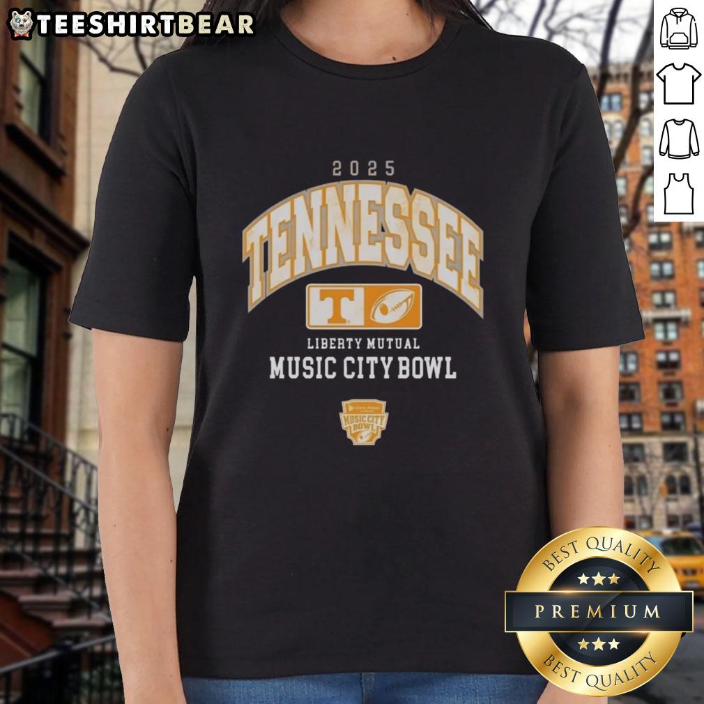Original Tennessee Volunteers Football Liberty Mutual Music City Bowl 2025 Ladies Tee in vibrant orange.