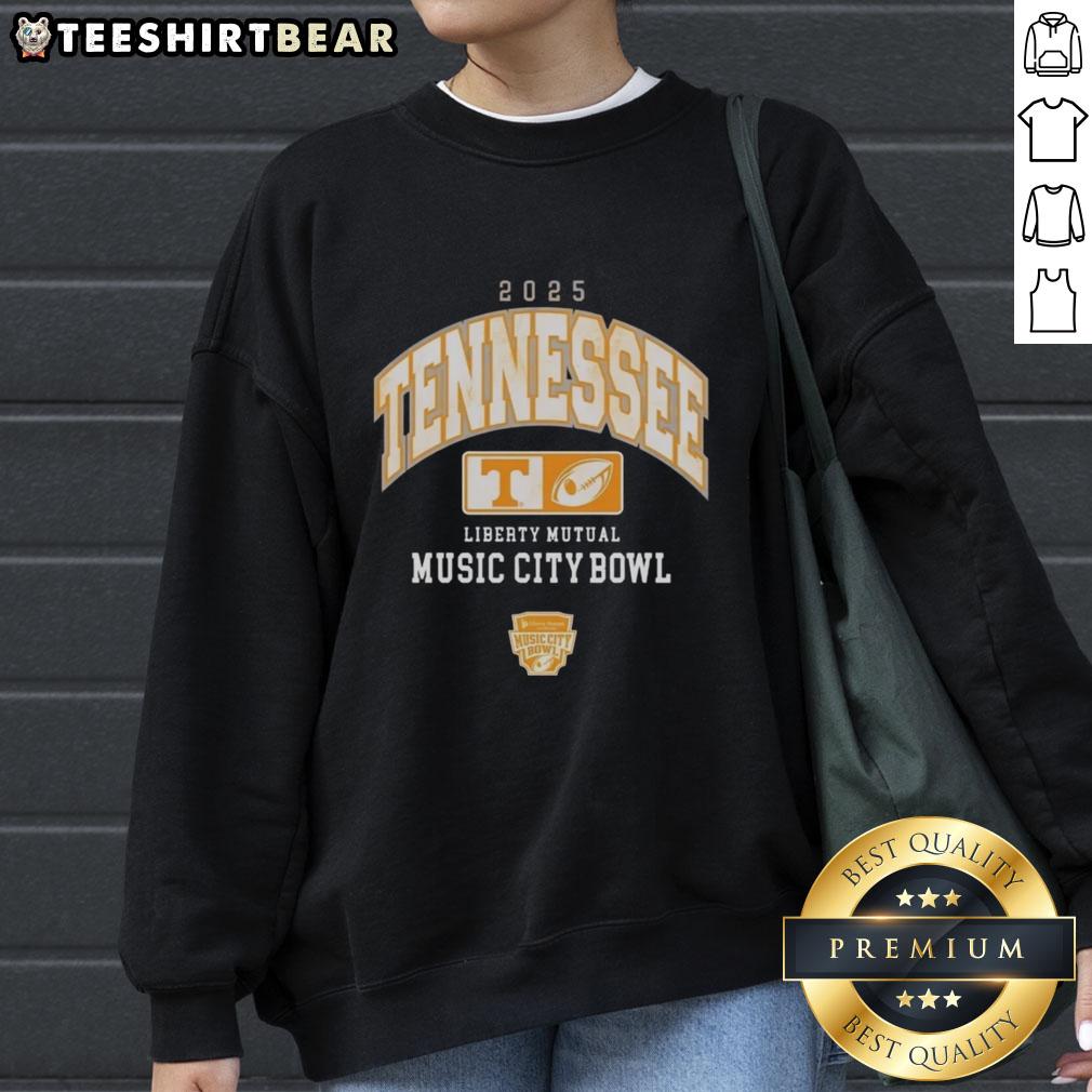 Alt Text: Original Tennessee Volunteers Football sweatshirt for the Liberty Mutual Music City Bowl 2025, featuring team colors and logo.
