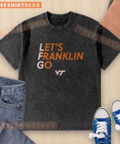 Original Virginia Tech Football 'Let's Franklin Go' washed t-shirt featuring bold graphics for fans and athletes.