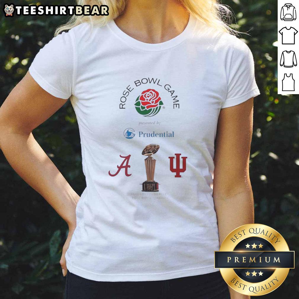 Alt Text: Premium Alabama Crimson Tide vs Indiana Hoosiers 2026 Rose Bowl Game logo on a stylish ladies tee.