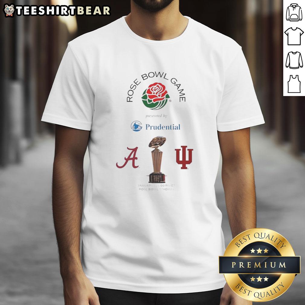 Alt Text: Premium Alabama Crimson Tide vs Indiana Hoosiers 2026 Rose Bowl Game logo t-shirt featuring vibrant team graphics.