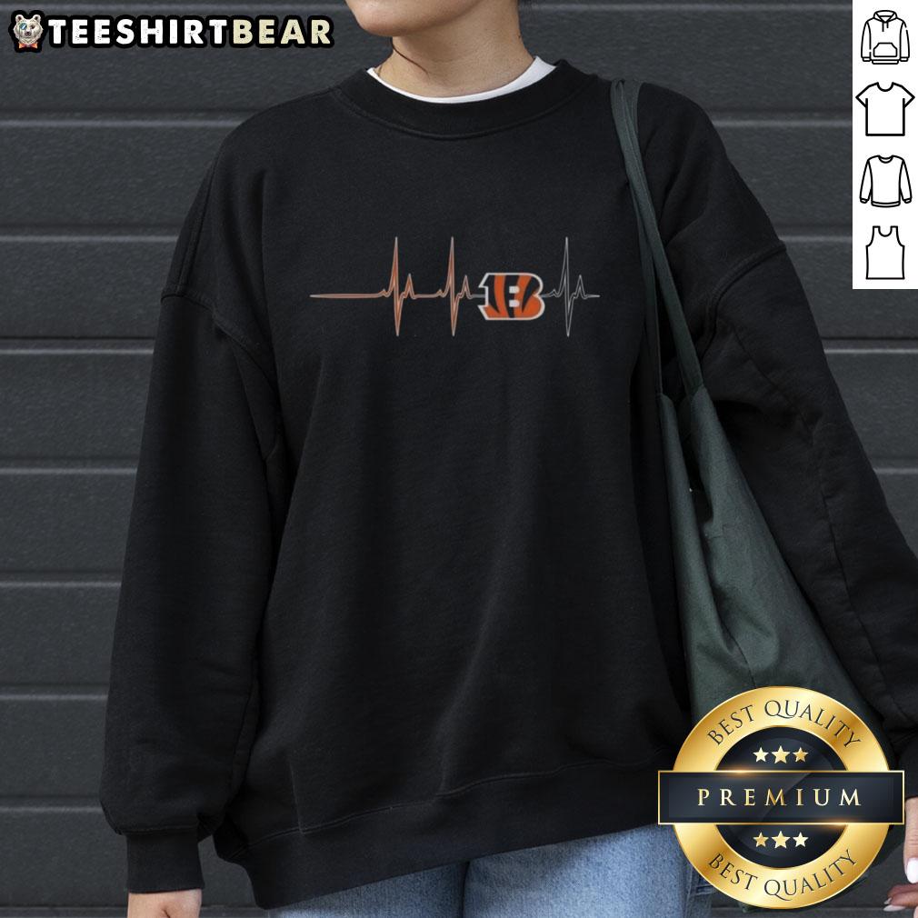 Alt Text: Premium Cincinnati Bengals NFL Heartbeat Sweatshirt in black with team logo, perfect for game day and casual wear.