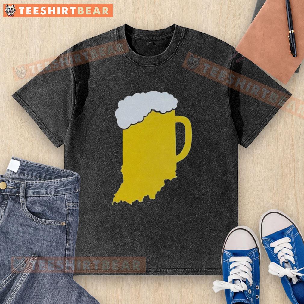 Premium Indiana beer state washed t-shirt featuring a stylish design for beer enthusiasts and casual wear lovers.