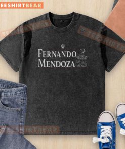 Premium Fernando Mendoza 25 Heisman Winner washed t-shirt featuring bold graphics and soft fabric for a comfortable fit.