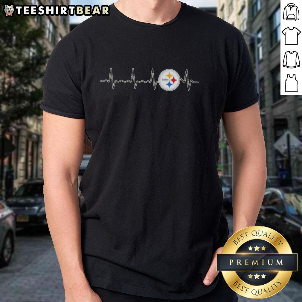 Premium Heartbeat Pittsburgh Steelers Football Logo Graphic T-Shirt design featuring team colors and iconic logo.