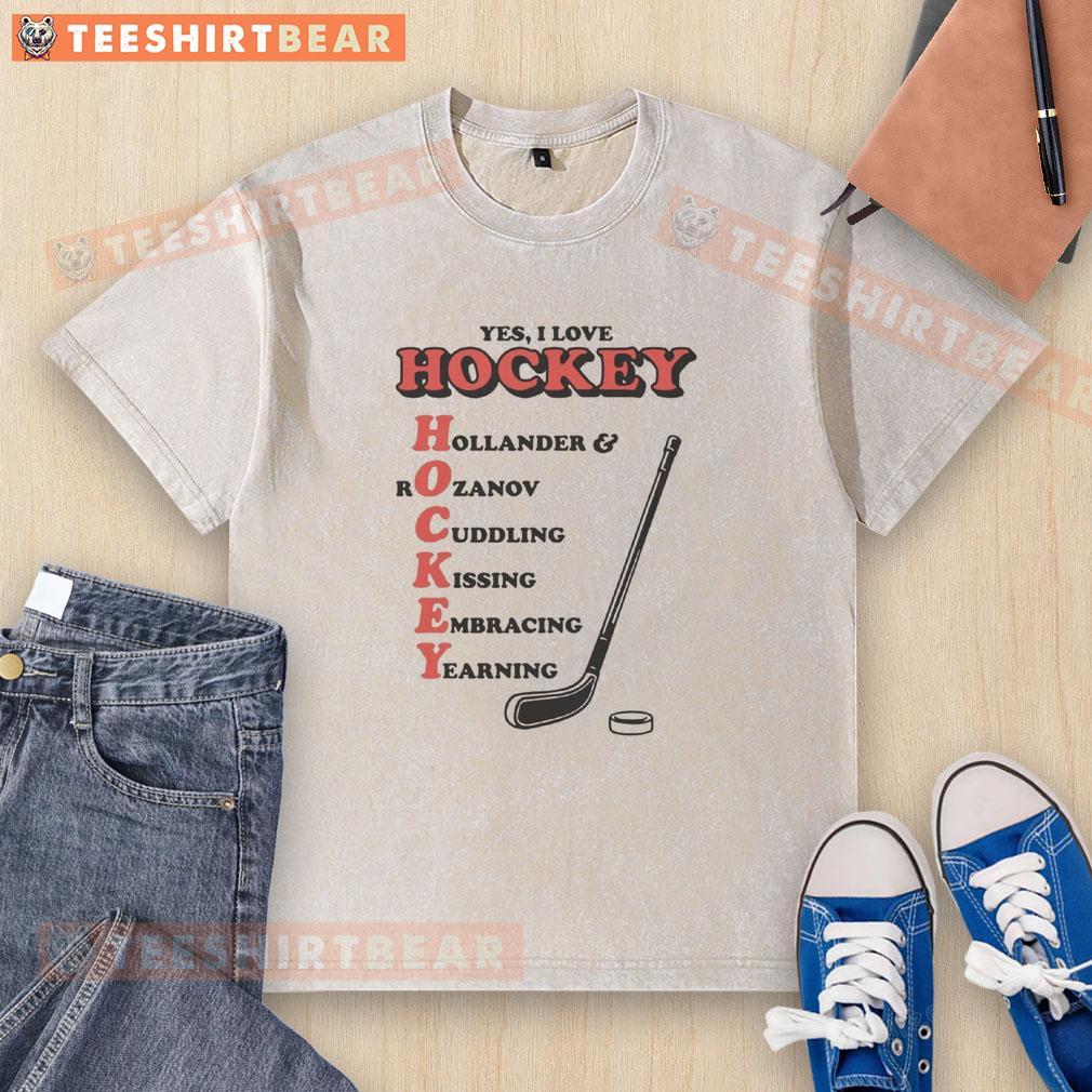 Premium I Love Hockey acronym washed T-shirt in trendy style, perfect for hockey fans and casual wear.