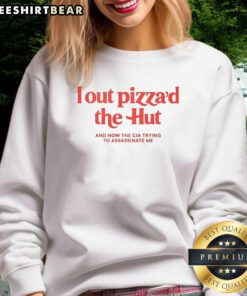 Alt Text: Premium I Out Pizzad The Hut sweatshirt featuring a bold pizza graphic, perfect for pizza lovers and casual wear.