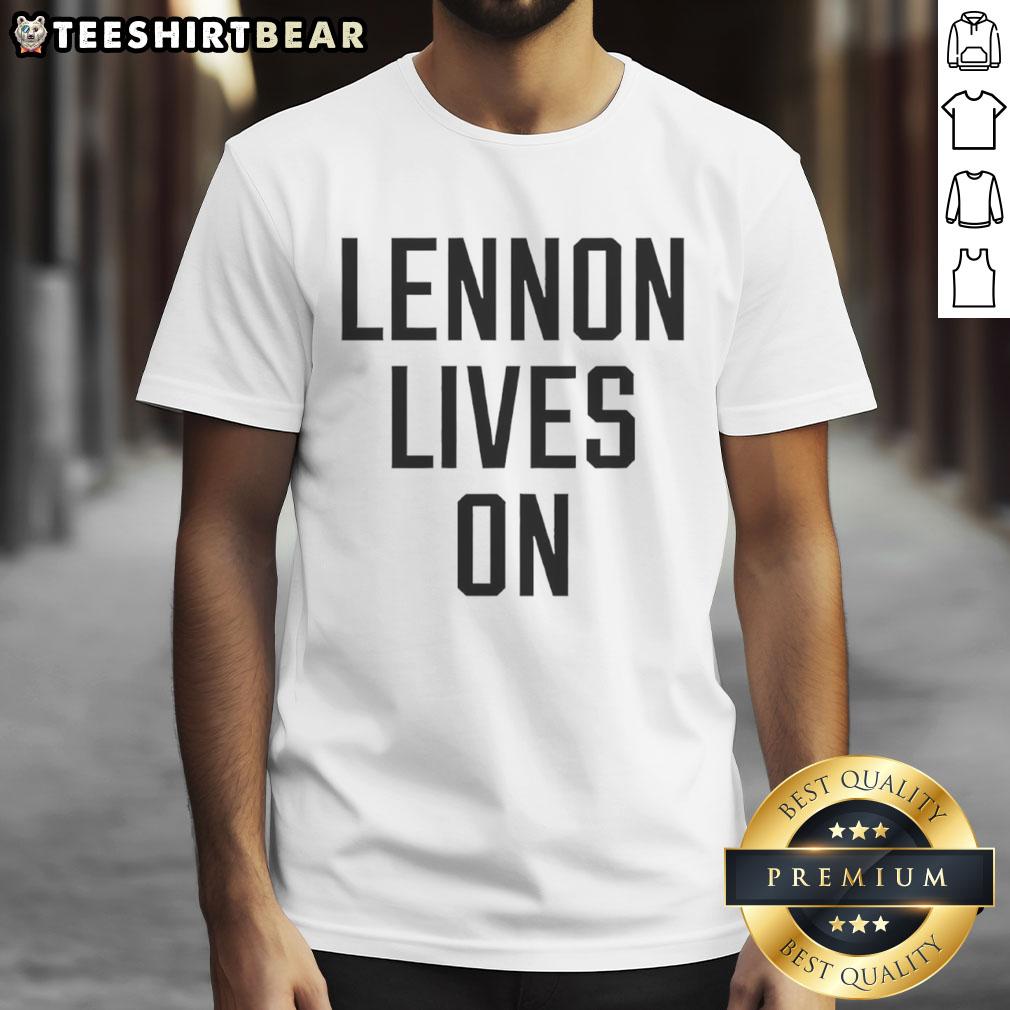 Premium Lennon Lives On T-Shirt featuring iconic design and vibrant colors, perfect for fans of John Lennon and music lovers.