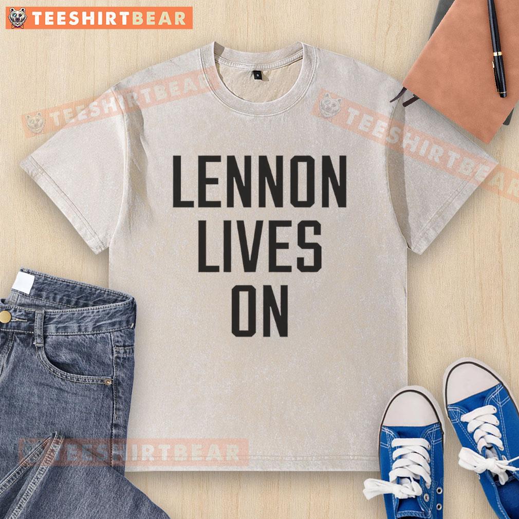 Premium Lennon Lives On Washed T-Shirt featuring iconic artwork and soft fabric, perfect for music lovers and casual wear.