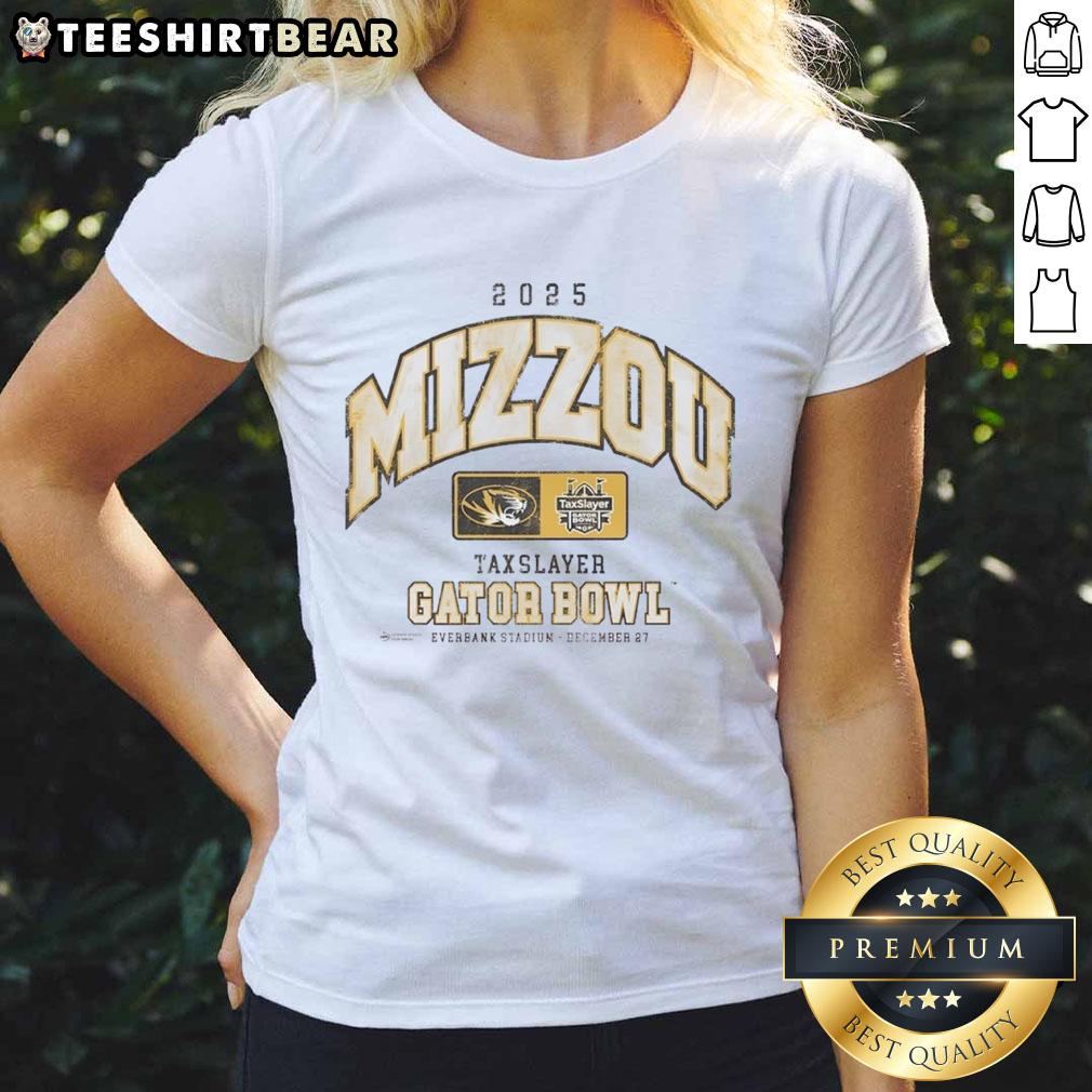 Premium Missouri Tigers 2025 TaxSlayer Gator Bowl ladies tee featuring vibrant team colors and stylish design.