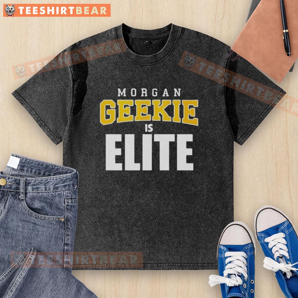 Premium Morgan Geekie Is Elite Boston Bruins Hockey washed t-shirt displayed on a hanger, showcasing team spirit and style.
