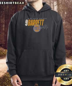 Premium New York Knicks 9 RJ Barrett Signature Hoodie in vibrant blue, featuring team logo and player name.