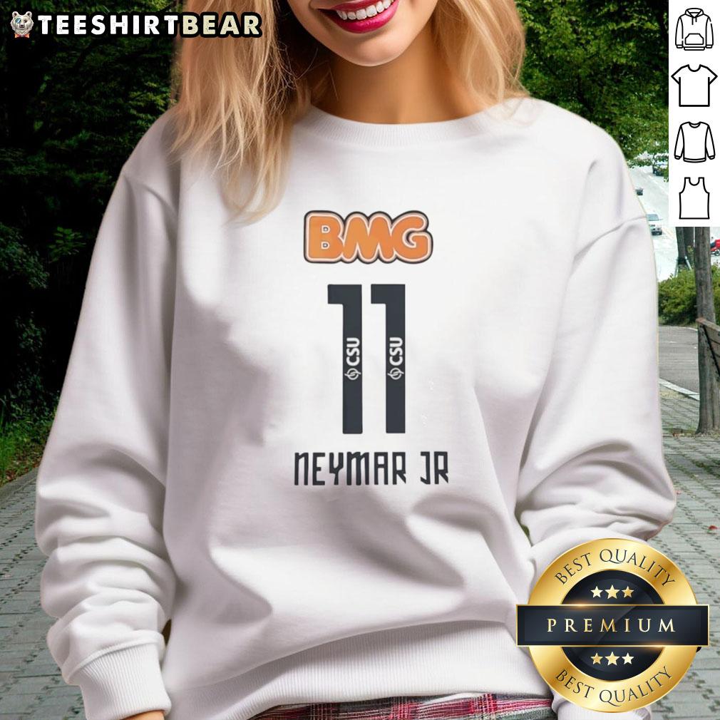 Alt Text: Premium Neymar Jr 11 Santos BMG sweatshirt featuring vibrant colors and stylish design for fans and collectors.