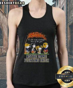 Alt Text: Premium Notre Dame Fighting Irish X Peanuts Snoopy tank top showcasing autumn vibes and festive spirit.