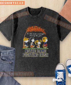 Alt Text: Premium Notre Dame Fighting Irish Snoopy and Friends autumn washed t-shirt, perfect for fall festivities and fan wear.