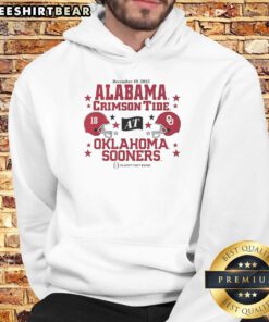 Alt Text: Premium hoodie featuring Oklahoma Sooners vs Alabama Crimson Tide helmet for the 2025 CFP first round matchup.
