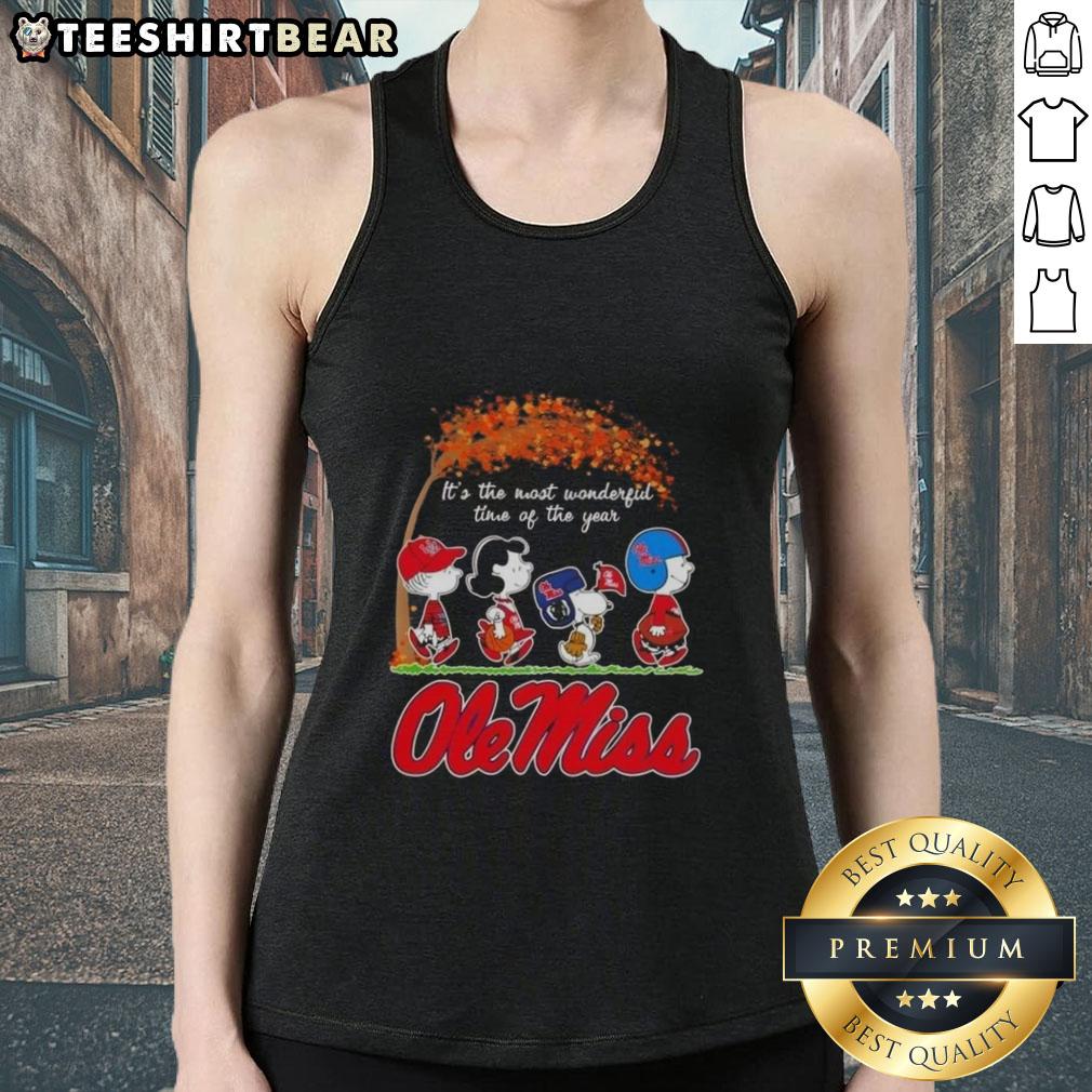 Premium Ole Miss Rebels X Peanuts Snoopy tank top for autumn, celebrating 'It's the Most Wonderful Time of the Year.'