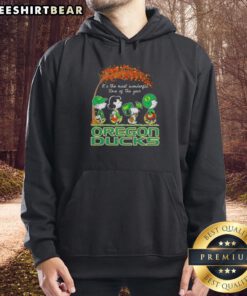 Alt Text: Premium Oregon Ducks X Peanuts Snoopy hoodie for autumn, celebrating 'It's The Most Wonderful Time Of The Year'.