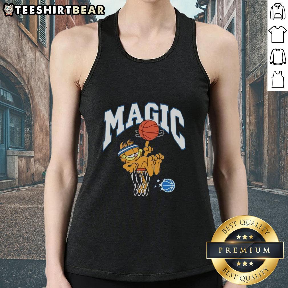 Premium Orlando Magic X Garfieid Tank Top featuring vibrant team colors and stylish design for basketball fans.