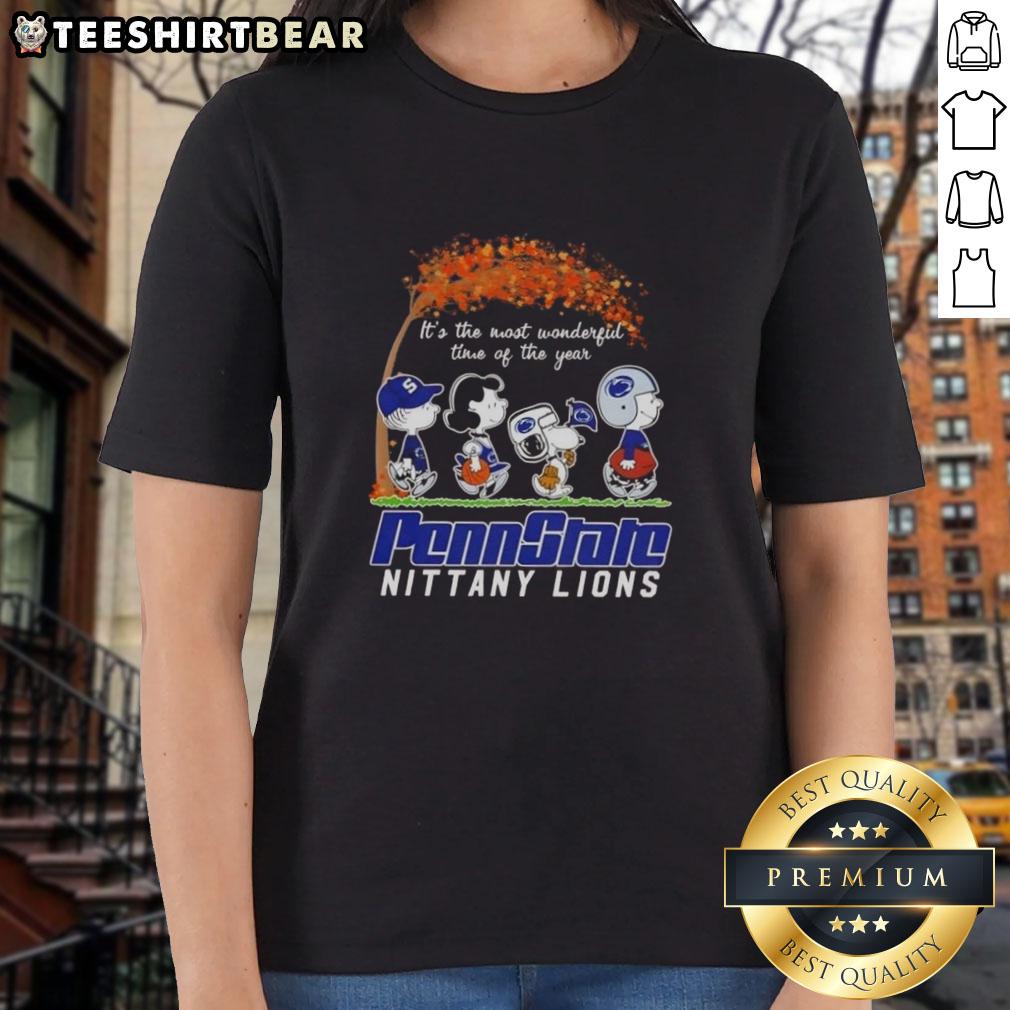Premium Penn State Nittany Lions X Peanuts Snoopy and Friends autumn ladies tee for the most wonderful time of year.