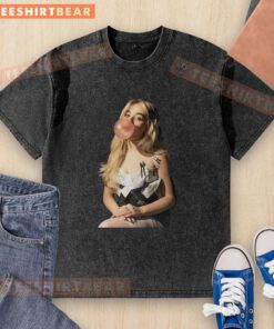 Premium Sabrina Blows Bubbles Retro Washed T-Shirt featuring a playful design and vintage style, perfect for casual wear.