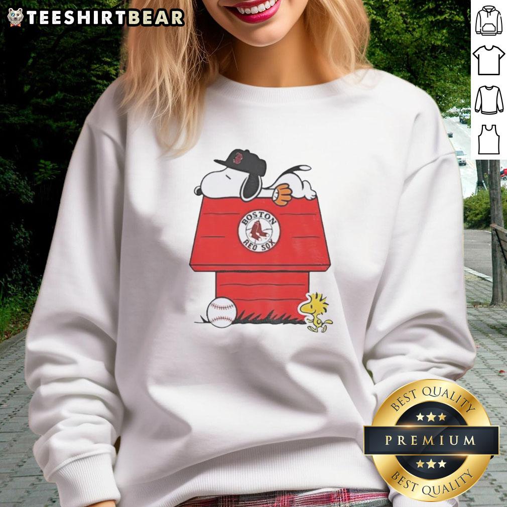 Premium Snoopy and Woodstock Boston Red Sox dugout MLB baseball sweatshirt, perfect for fans and cozy wear.