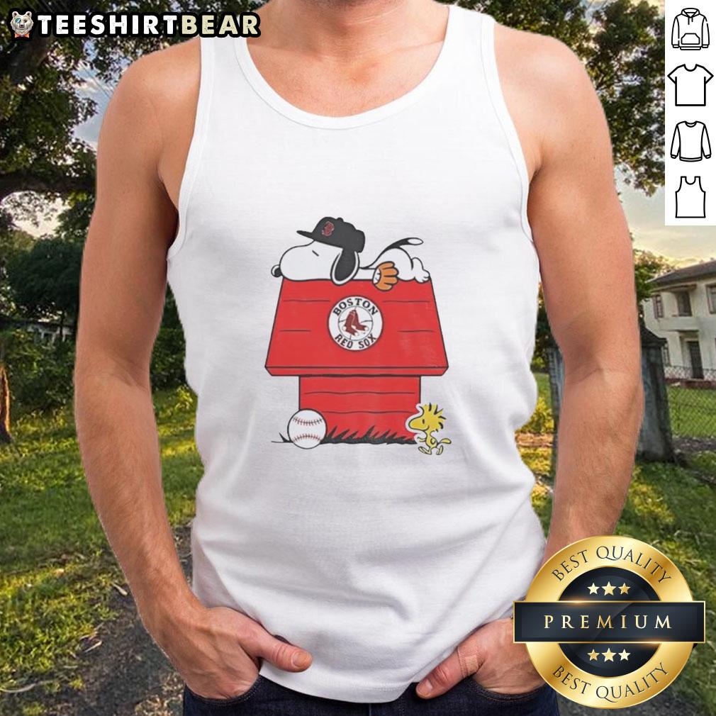Premium Snoopy and Woodstock Boston Red Sox dugout MLB baseball tank top for fans and collectors.