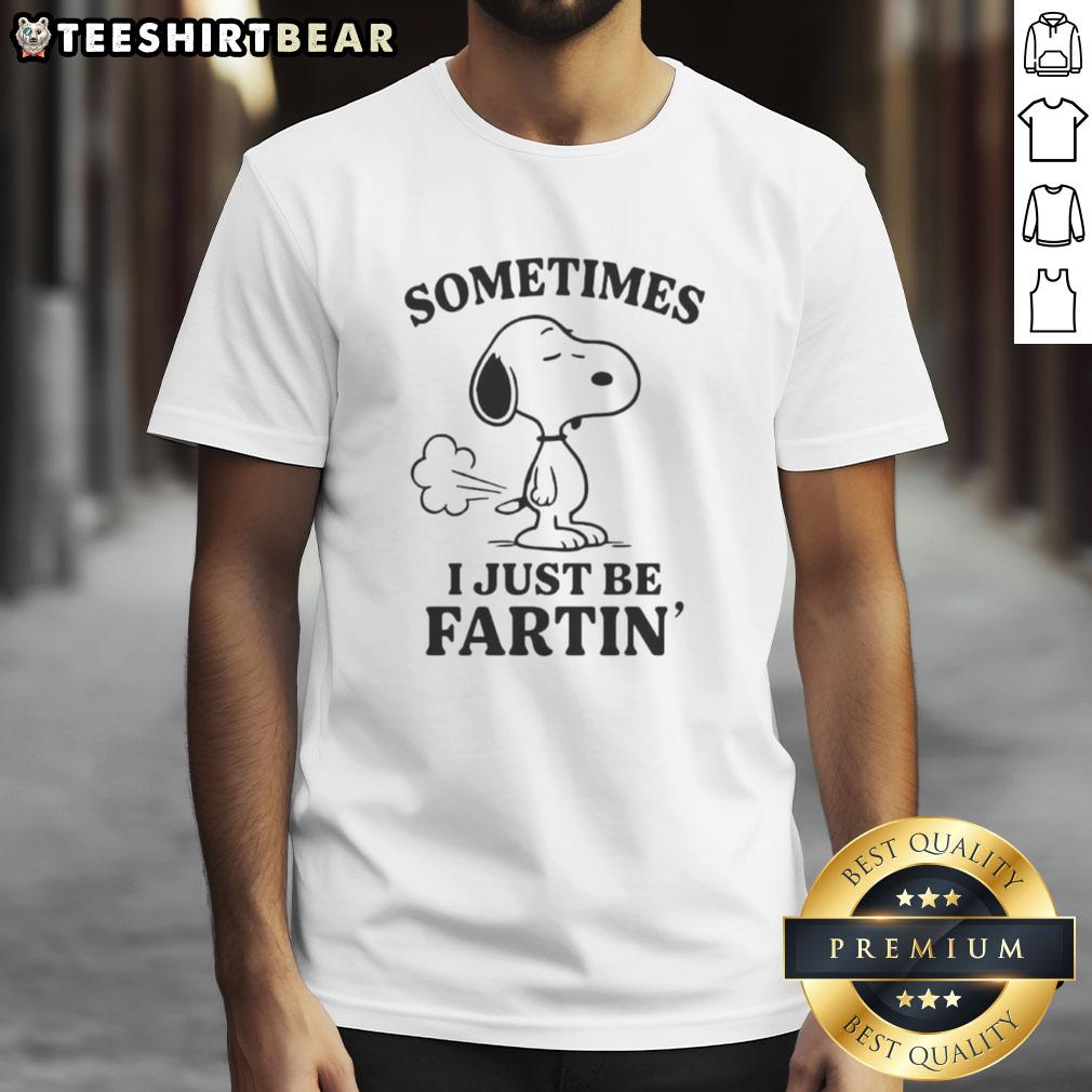 Alt Text: Premium Snoopy Sometimes I Just Be Farting T-Shirt featuring a playful graphic of Snoopy, perfect for casual wear.