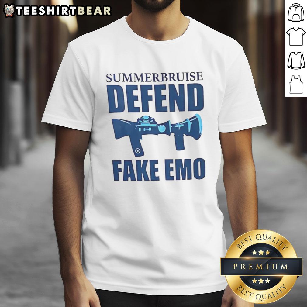 Premium Summerbruise Defend Fake Emo T-Shirt featuring vibrant graphics and soft fabric, perfect for summer style.