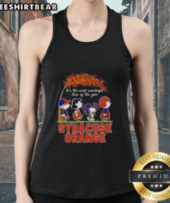 Alt Text: Premium Syracuse Orange X Peanuts Snoopy and Friends autumn tank top celebrating It's The Most Wonderful Time Of The Year.