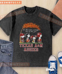 Premium Texas A&M Aggies X Peanuts Snoopy autumn t-shirt showcasing festive design for the most wonderful time of the year.