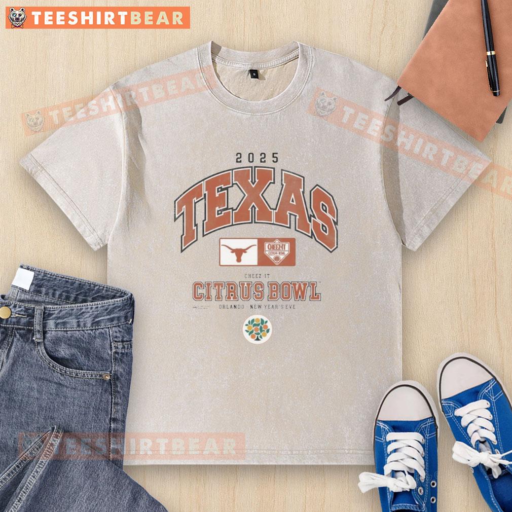 Alt Text: Premium Texas Longhorns Cheez-It Citrus Bowl 2025 washed t-shirt featuring vibrant team colors and logo design.