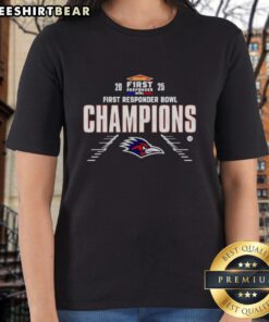 Premium UTSA Roadrunners Football 2025 First Responder Bowl Champions Ladies Tee in vibrant colors and stylish design.