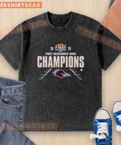 Premium UTSA Roadrunners Football 2025 First Responder Bowl Champions washed t-shirt featuring team logo and design.