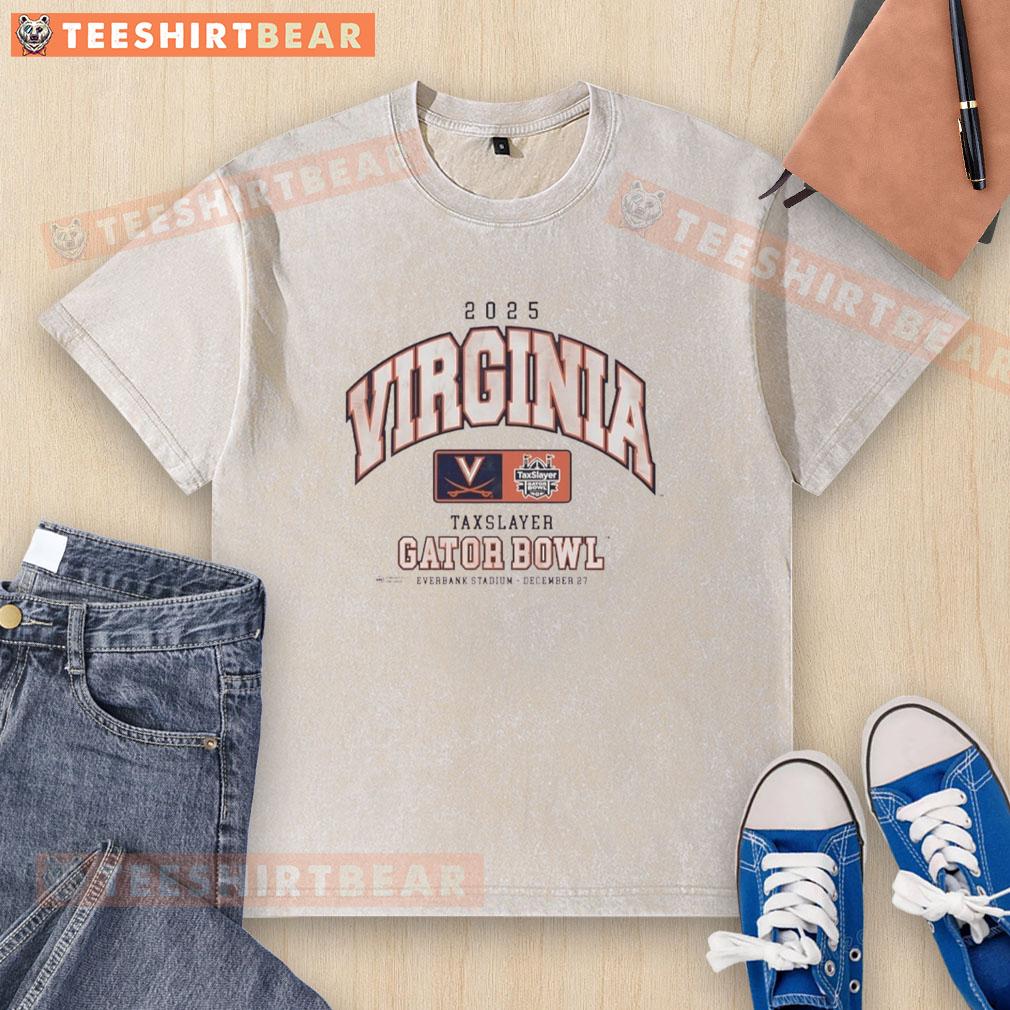 Premium Virginia Cavaliers 2025 TaxSlayer Gator Bowl washed t-shirt, featuring team colors and logo, perfect for fans.