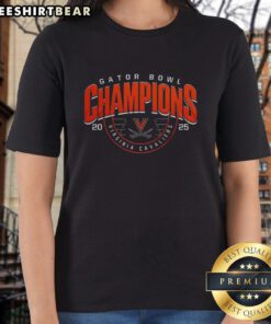 Premium Virginia Cavaliers Gator Bowl Champions 2025 Ladies Tee featuring team logo and vibrant colors.