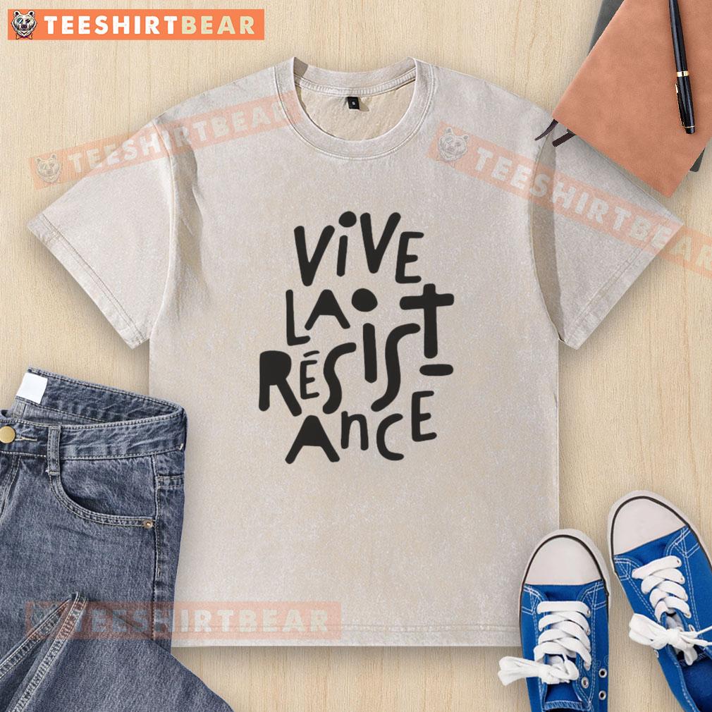 Alt Text: Premium Vive La Resistance Washed T-Shirt featuring a stylish graphic print on soft, faded fabric for a trendy look.