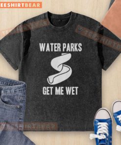 Premium Water Parks Get Me Wet washed t-shirt featuring a fun graphic design, perfect for summer adventures.