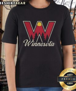 Premium Minnesota Hockey W Logo ladies tee featuring a stylish design for female fans of hockey.