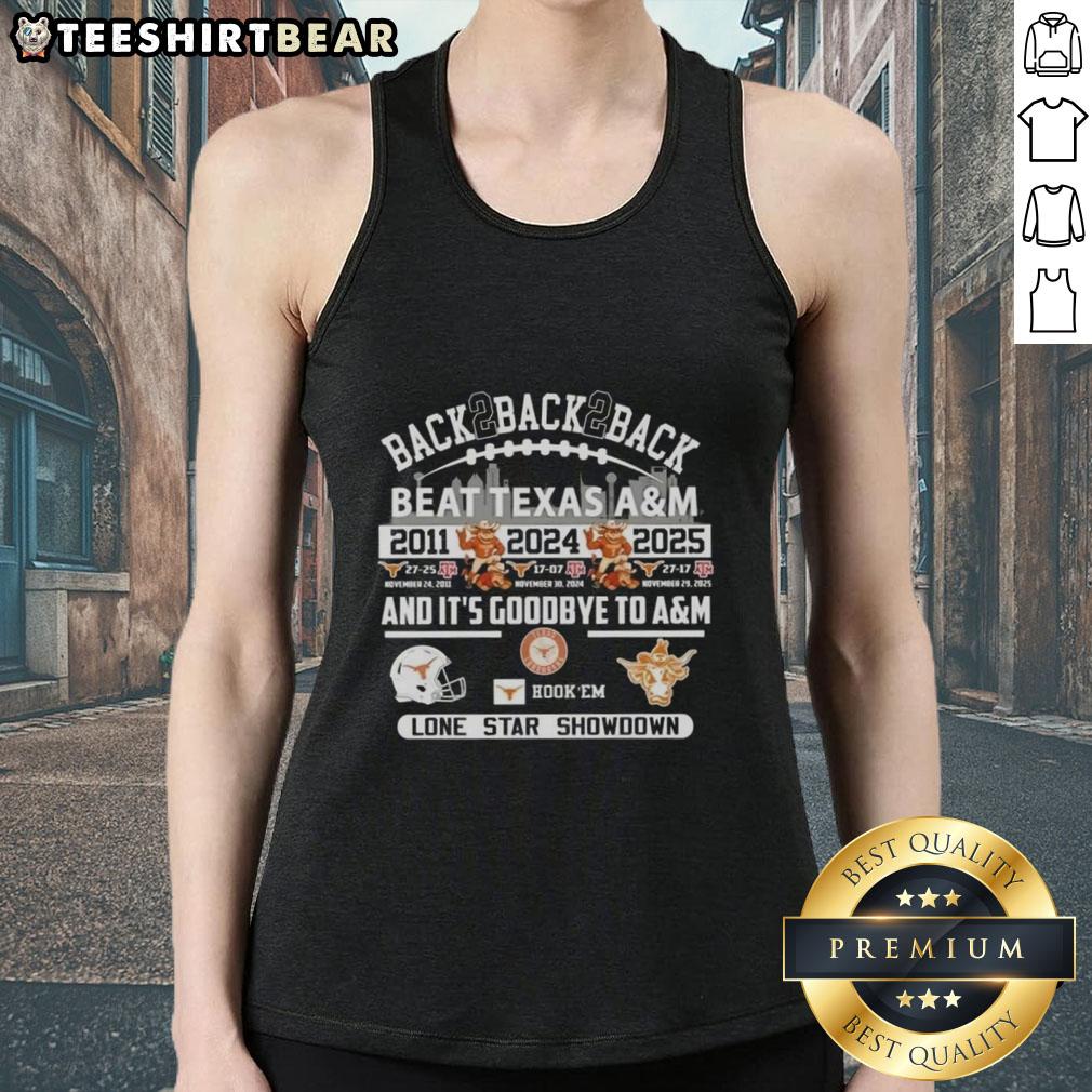 Texas Longhorns tank top celebrating back-to-back victories over Texas A&M in the Lone Star Showdown.