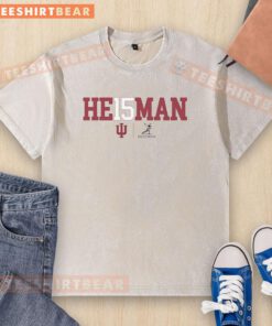 Pretty Fernando Mendoza Indiana Hoosiers 2025 Heisman Trophy Winner logo on a washed t-shirt, showcasing team pride.