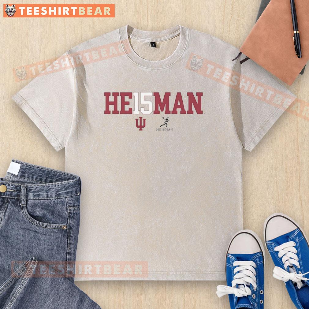 Pretty Fernando Mendoza Indiana Hoosiers 2025 Heisman Trophy Winner logo on a washed t-shirt, showcasing team pride.