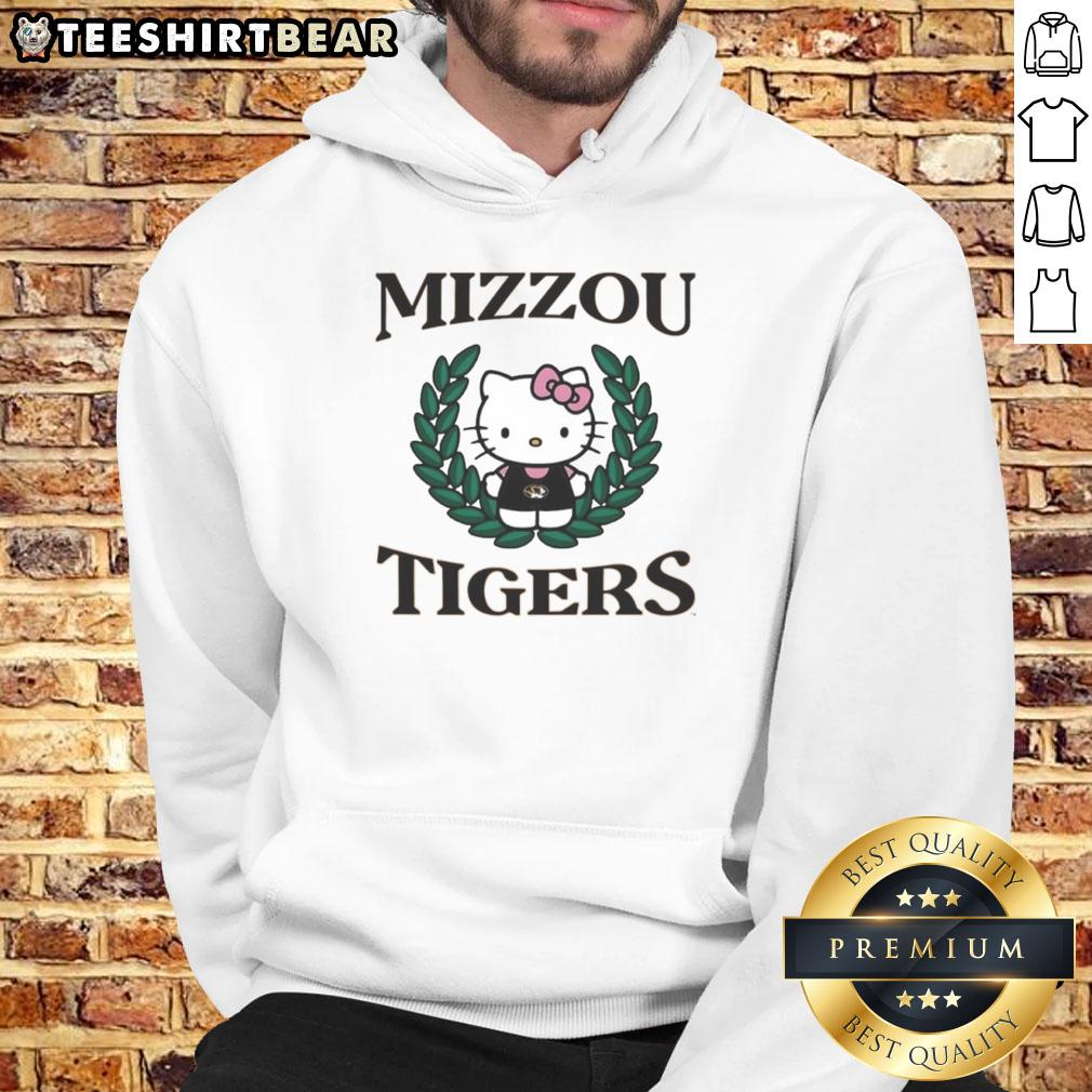 Alt Text: Cute Hello Kitty Missouri Tigers crest hoodie featuring vibrant colors and a stylish design perfect for fans.
