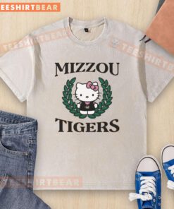 Pretty Hello Kitty Missouri Tigers Crest washed t-shirt featuring a cute design for fans and collectors.