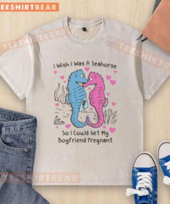 Funny washed t-shirt with 'I Wish I Was A Seahorse' design, perfect for ocean lovers and humorous gift ideas.
