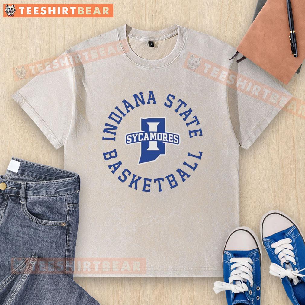 Alt Text: Pretty Indiana State Sycamores basketball circle logo on a washed t-shirt, perfect for fans and casual wear.